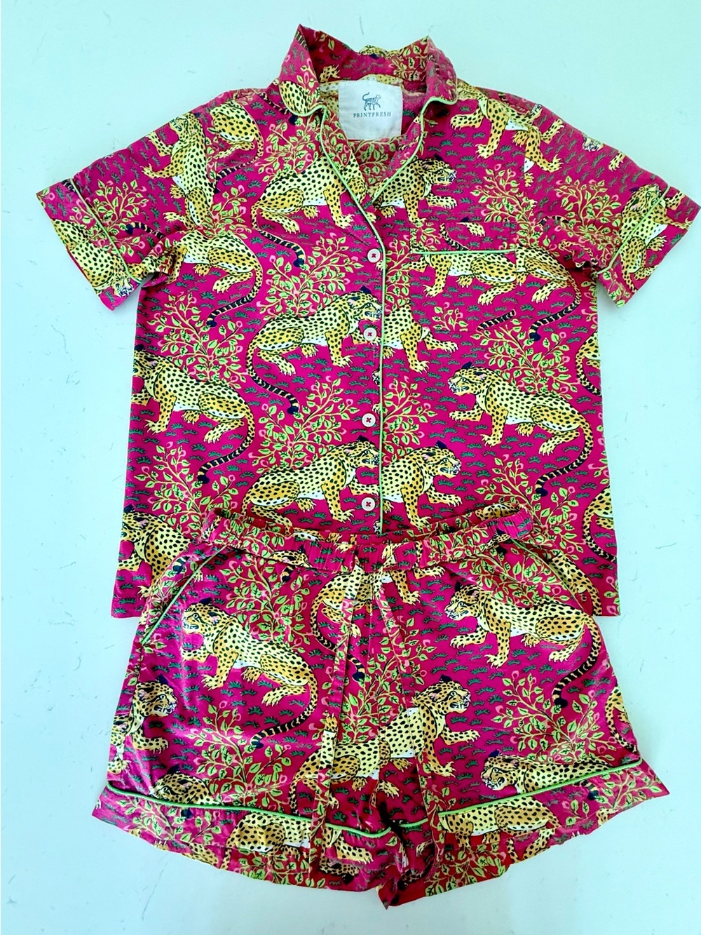 Print Fresh Pajama Set Womens XS Pink Bagheera Leopard 100% Organic Cotton